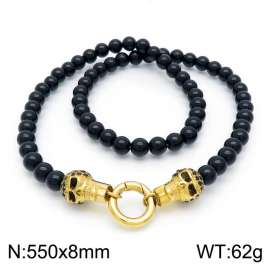 Gold Ghost Water Diamond Spring Buckle Agate Bead Men's Necklace